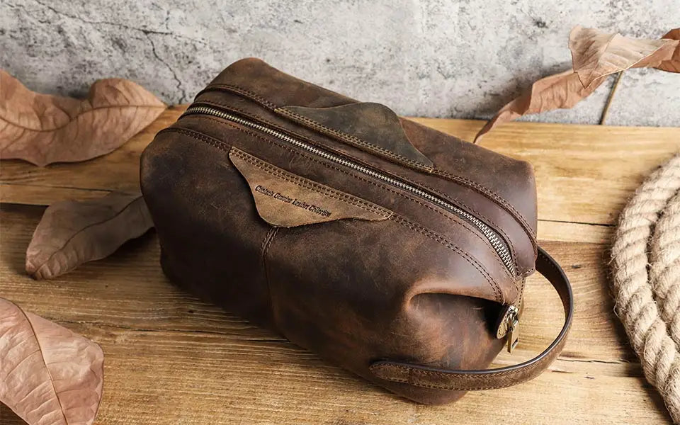 Luxury Leather Mens Toiletry Bag