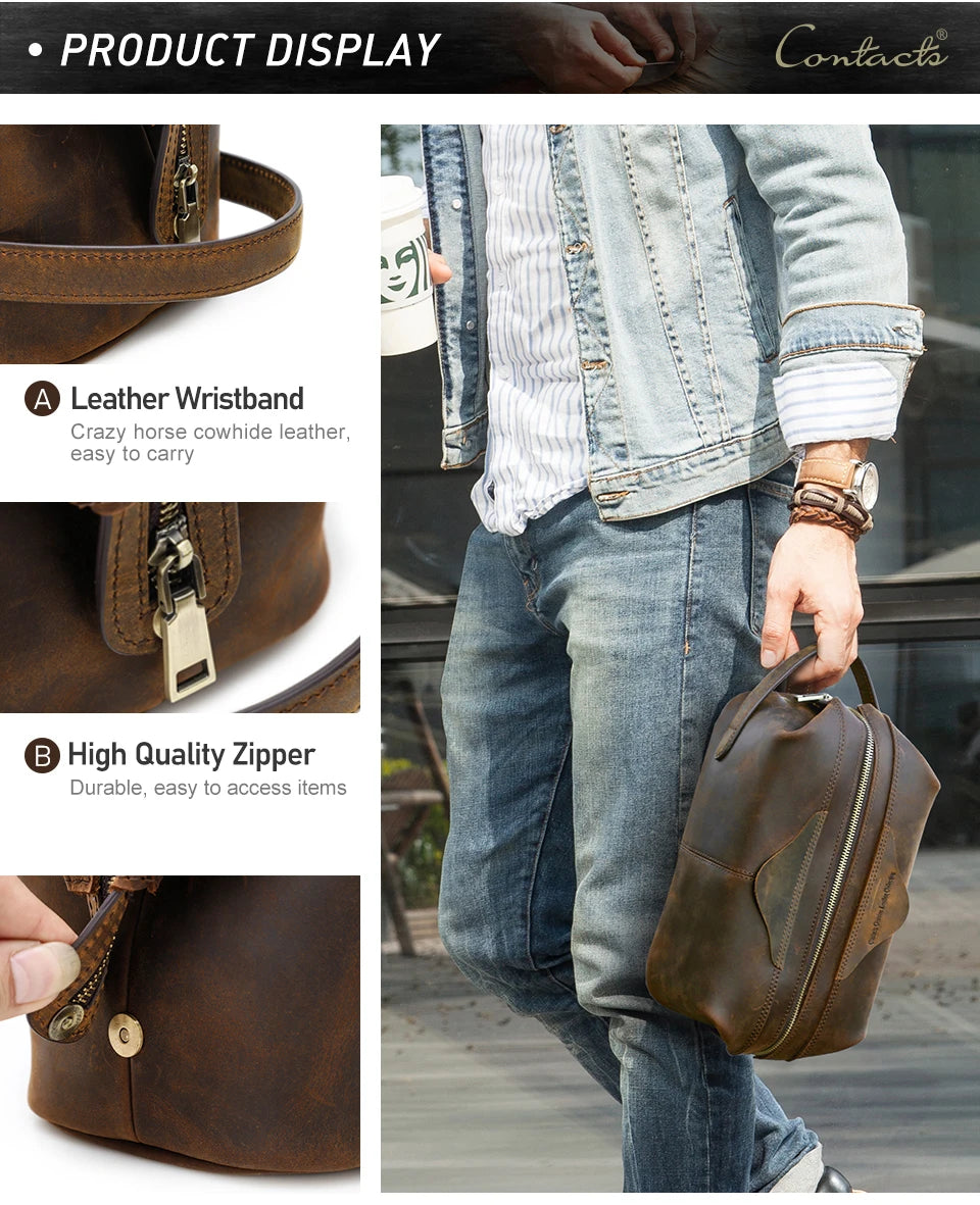 Luxury Leather Mens Toiletry Bag