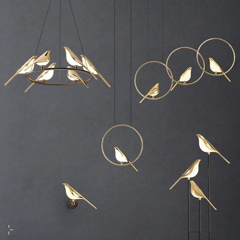 Modern LED Gold Magpie Bird Ceiling Chandelier