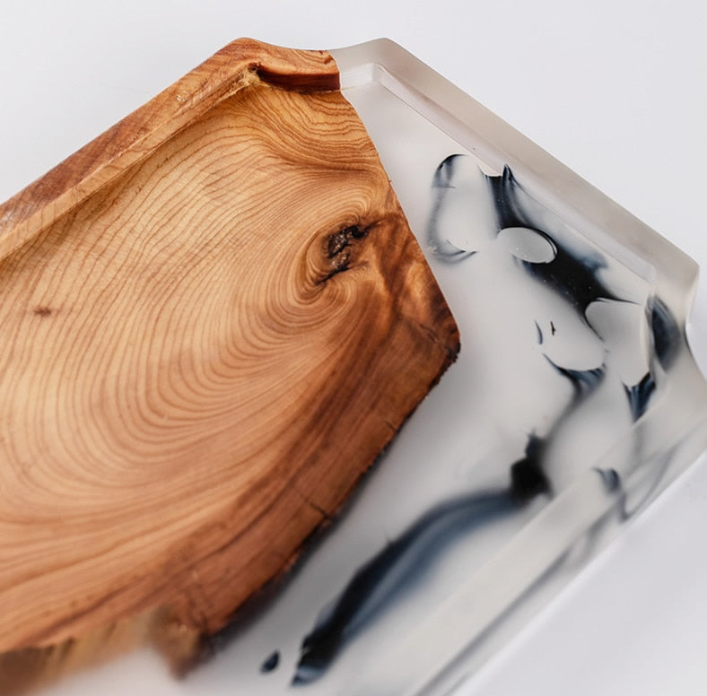 Rustic Wood Resin Serving Tray