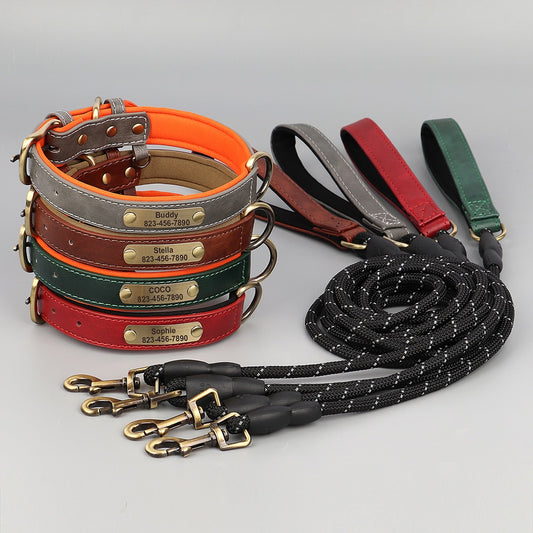 Personalized Leather Dog Collar & Leash Set