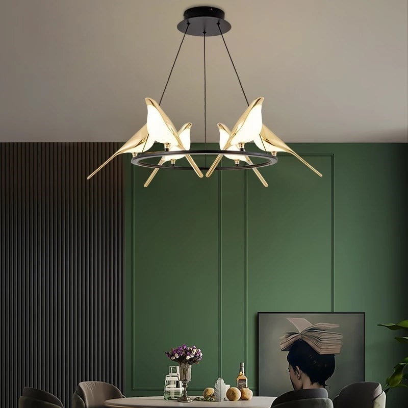 Modern LED Gold Magpie Bird Ceiling Chandelier